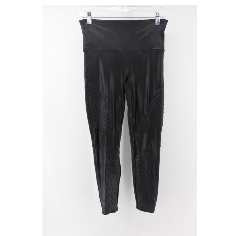 Spanx Black Faux Leather‎ Moto Leggings Women's Size L High Rise Stretch Skinny